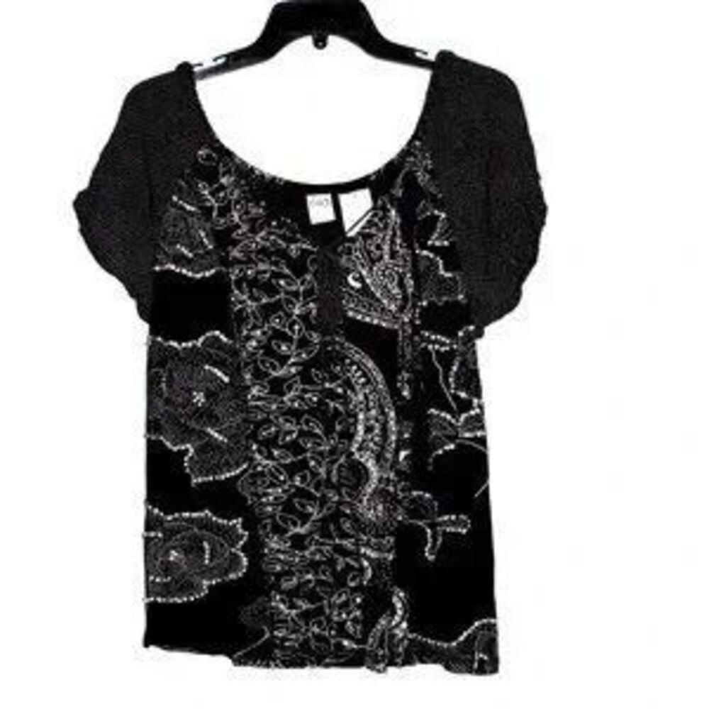 Bila Black & White Cap Sleeve Top with Rhinestone Size XXL